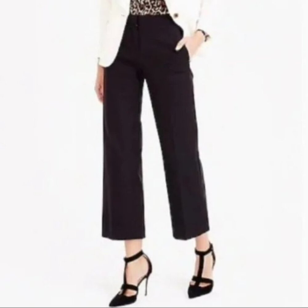 J. Crew Super 120s Wool Black Wide Leg Pants